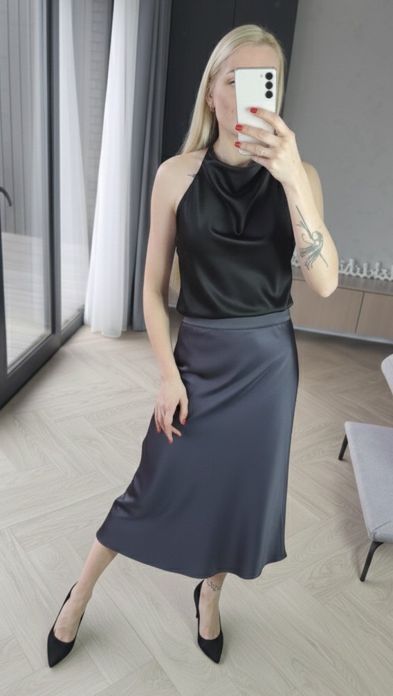 SLIP sijonas grafito pilkos spalvos