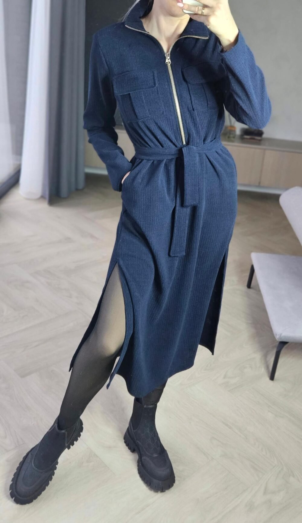 Velveto suknelė "TOP" t. mėlyna