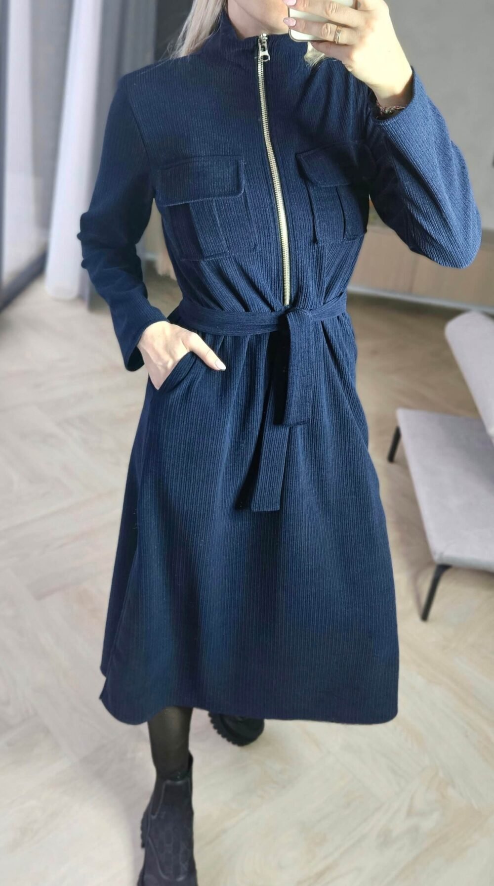 Velveto suknelė "TOP" t. mėlyna