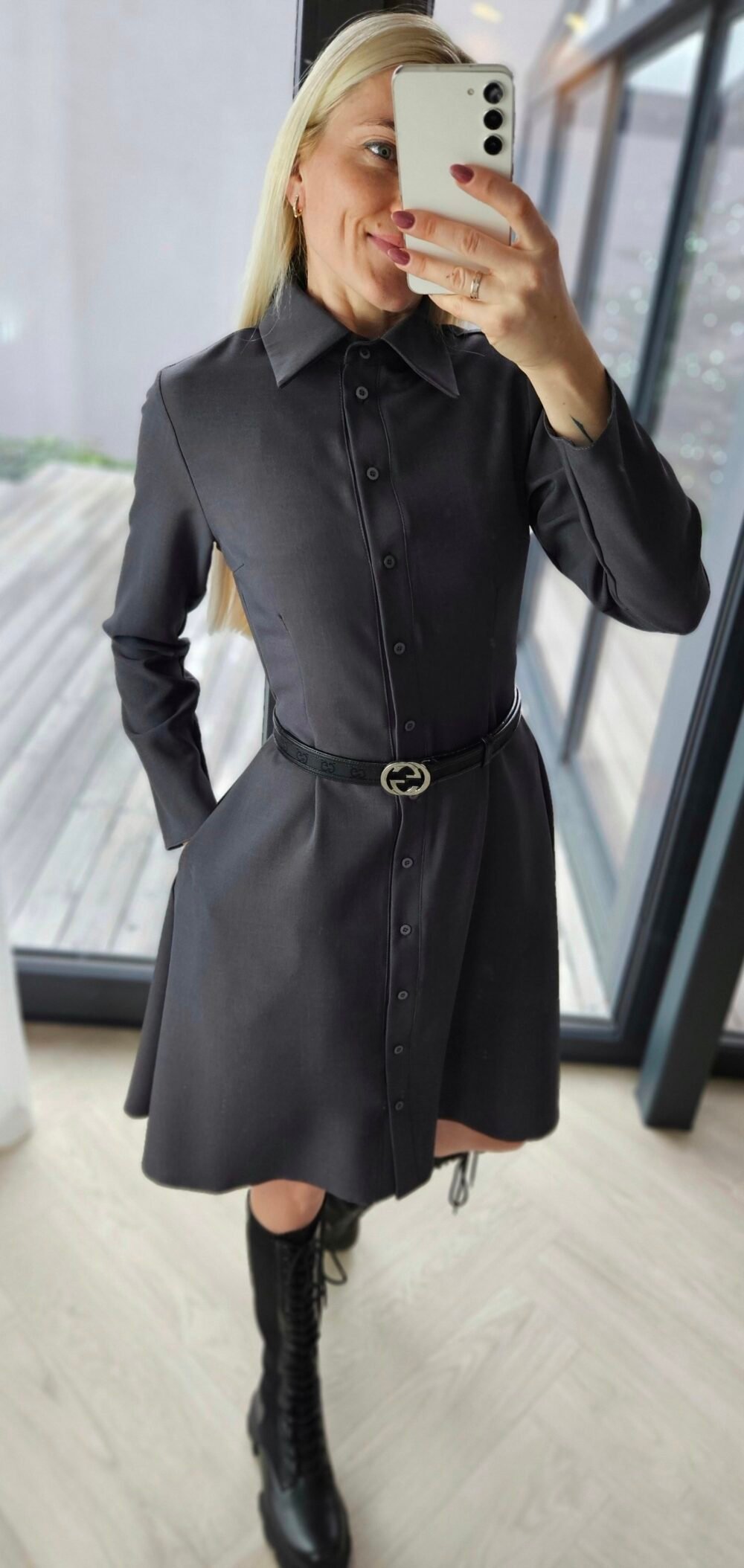 Suknelė "Liepa" grafito pilkos spalvos