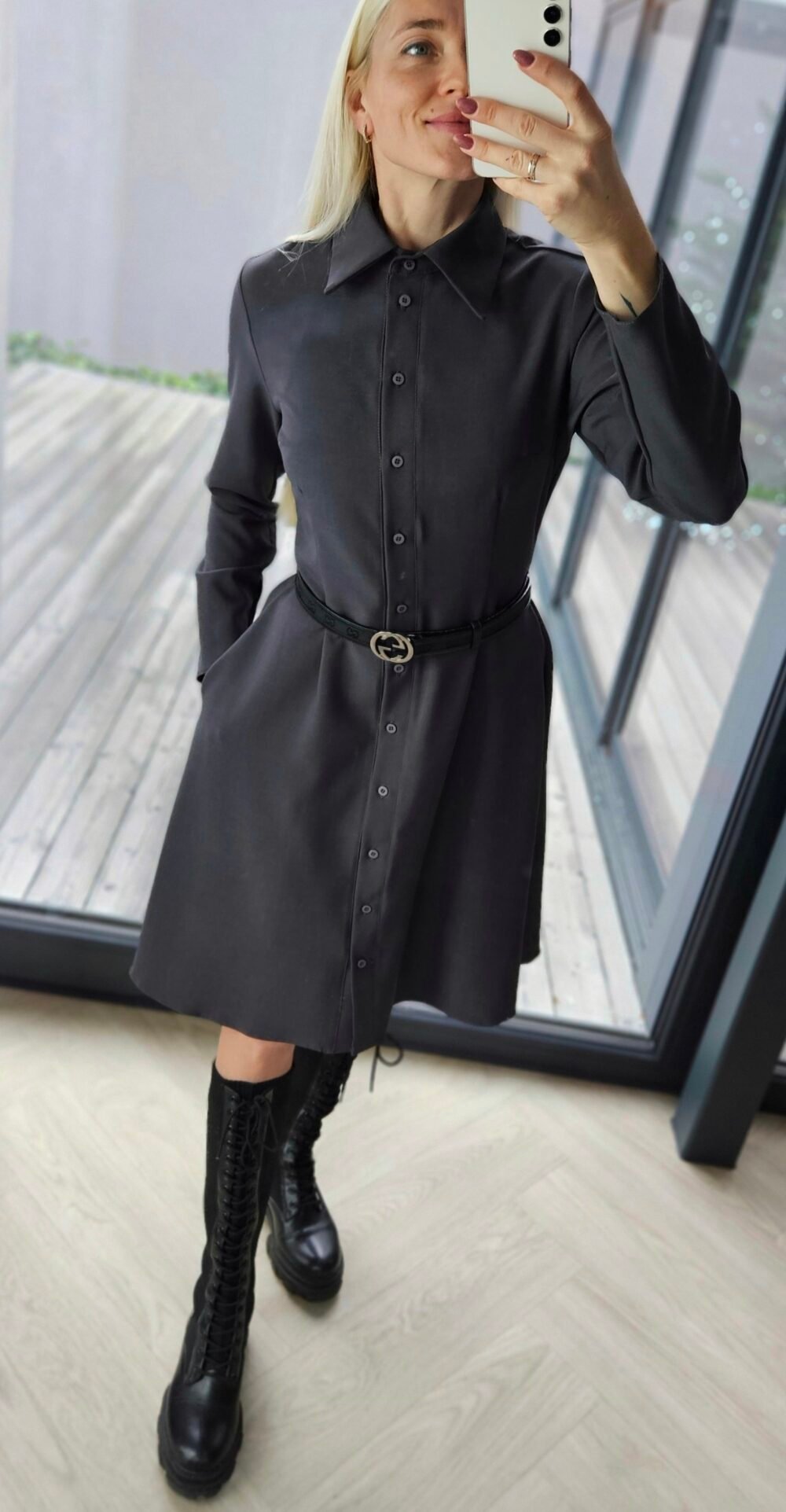 Suknelė "Liepa" grafito pilkos spalvos