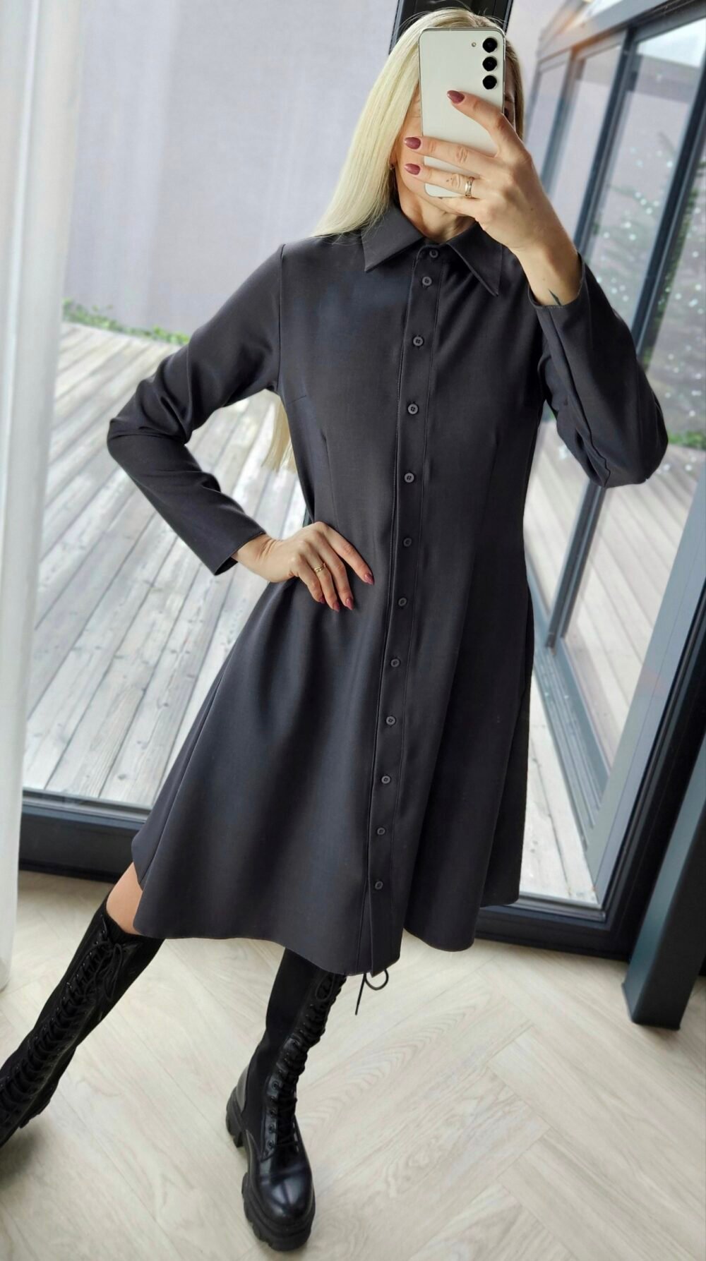 Suknelė "Liepa" grafito pilkos spalvos