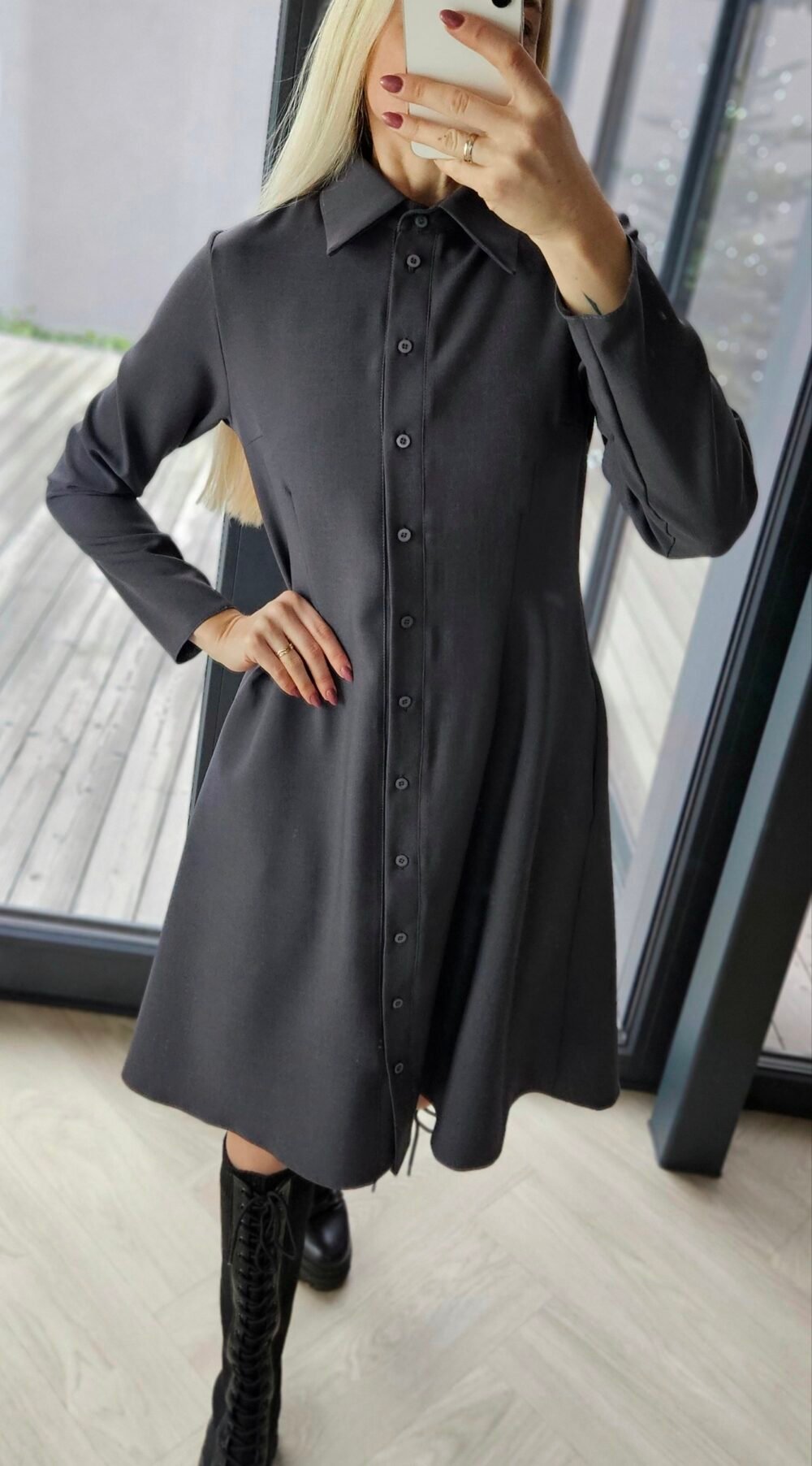 Suknelė "Liepa" grafito pilkos spalvos