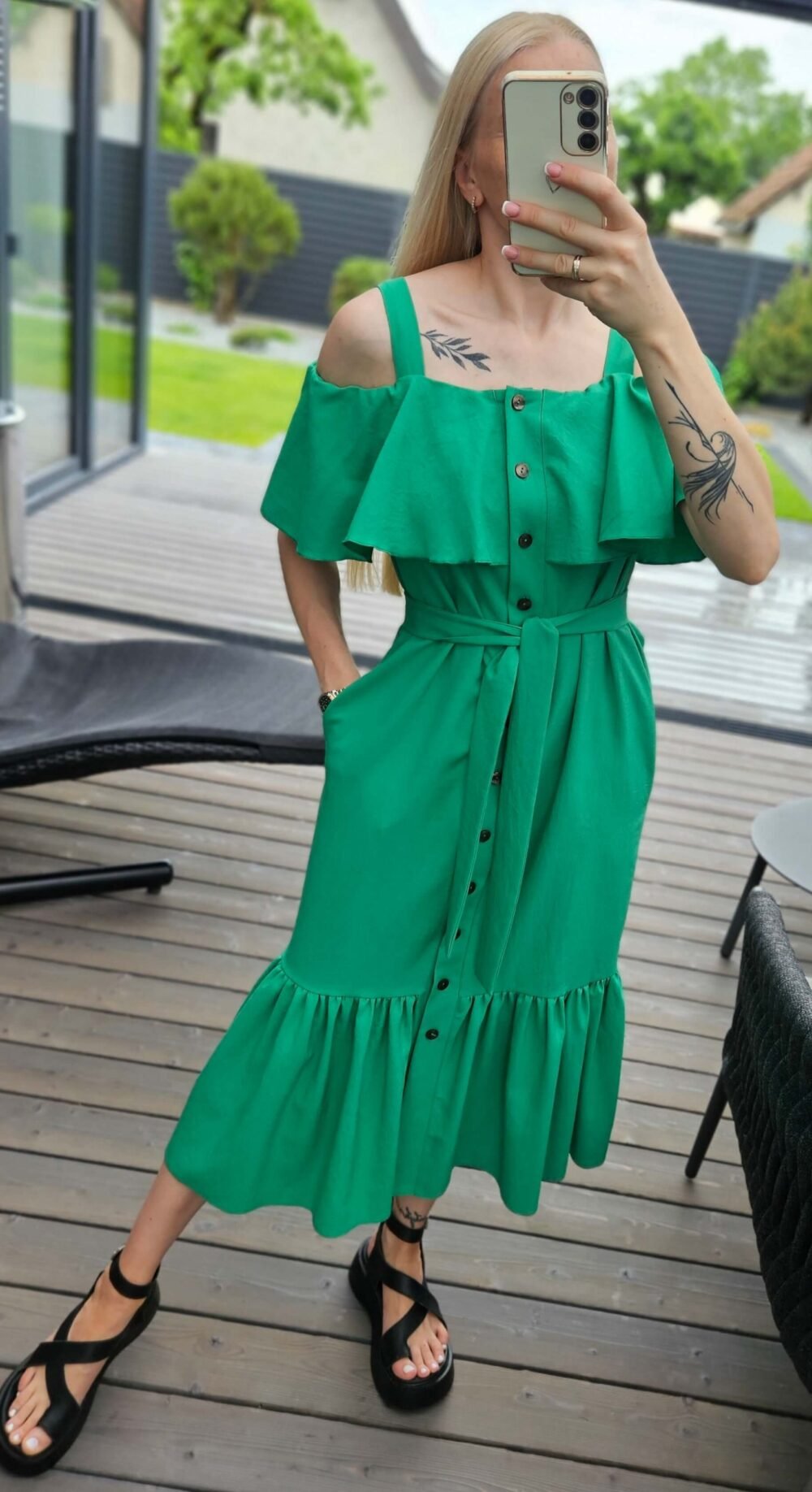 Suknelė "Banga" žalia