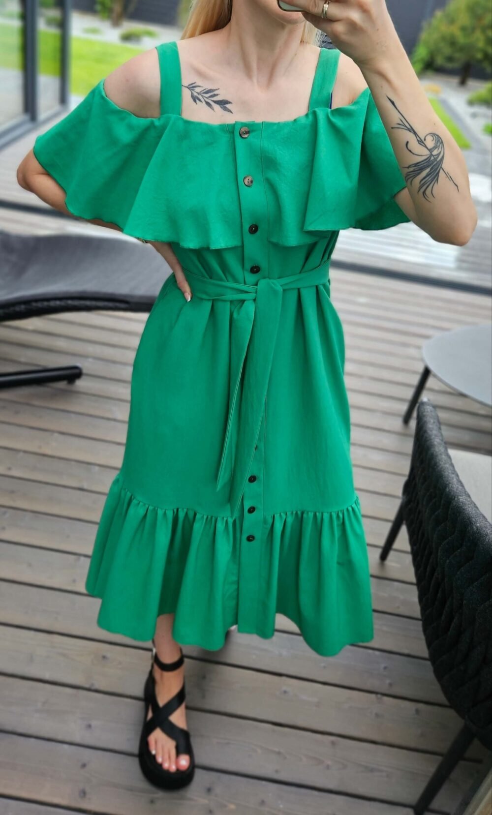 Suknelė "Banga" žalia