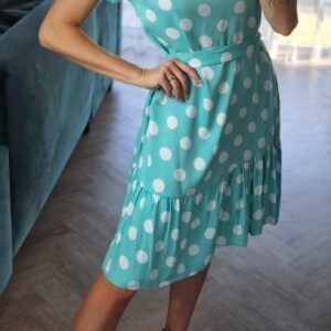 Mėtinė su baltais taškeliais suknelė