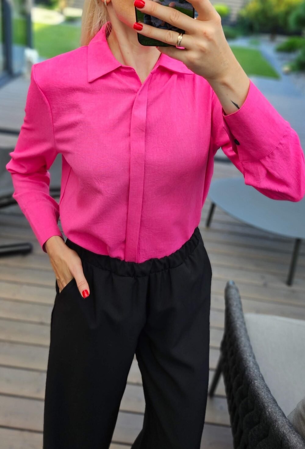 Rožiniai marškiniai su linu