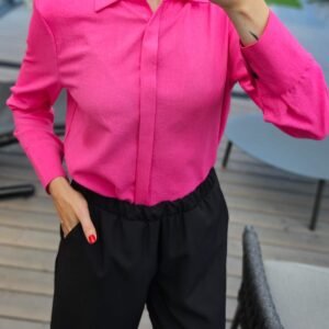 Rožiniai marškiniai su linu