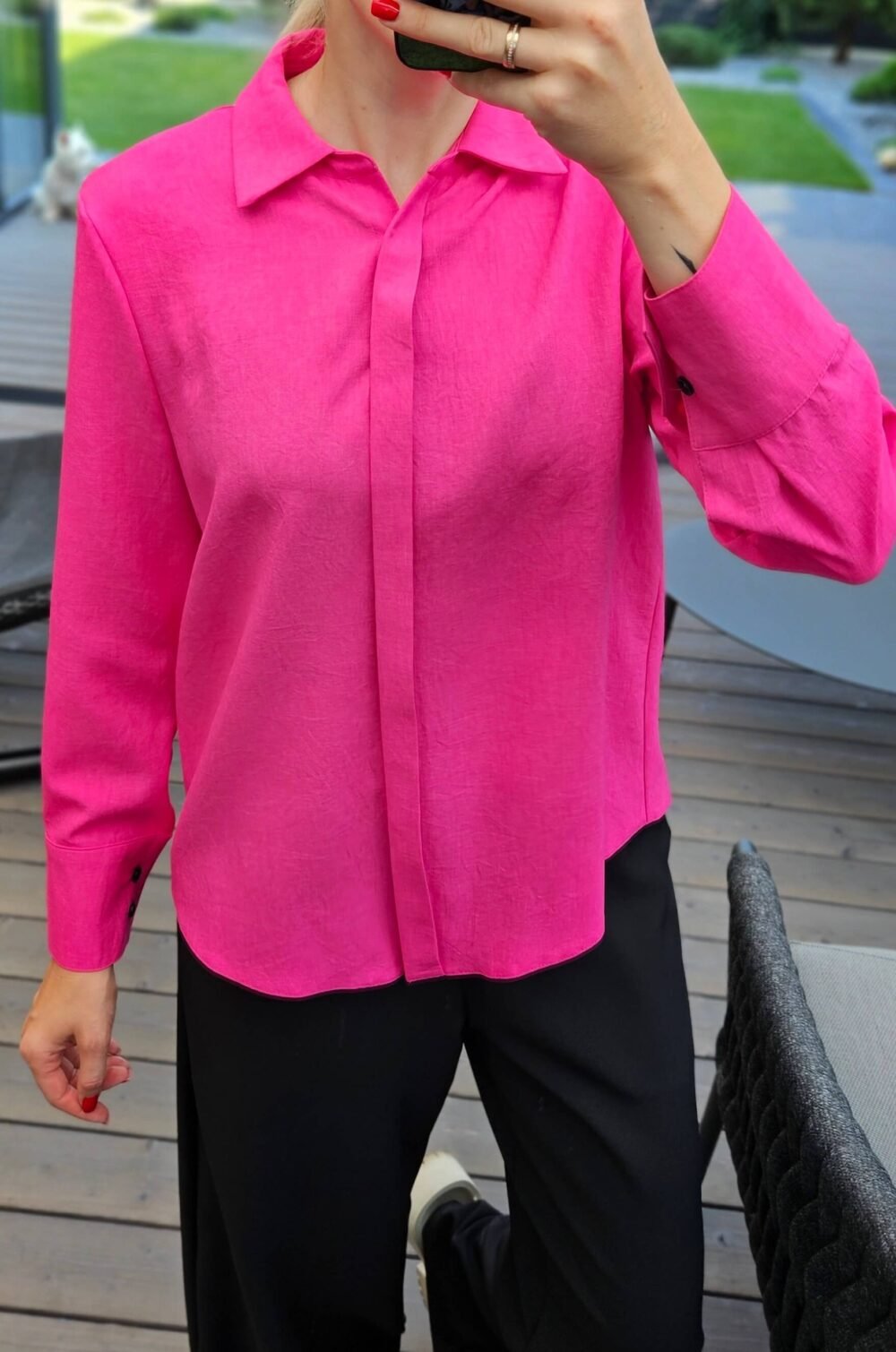 Rožiniai marškiniai su linu