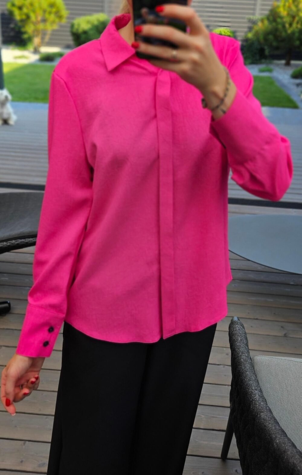 Rožiniai marškiniai su linu