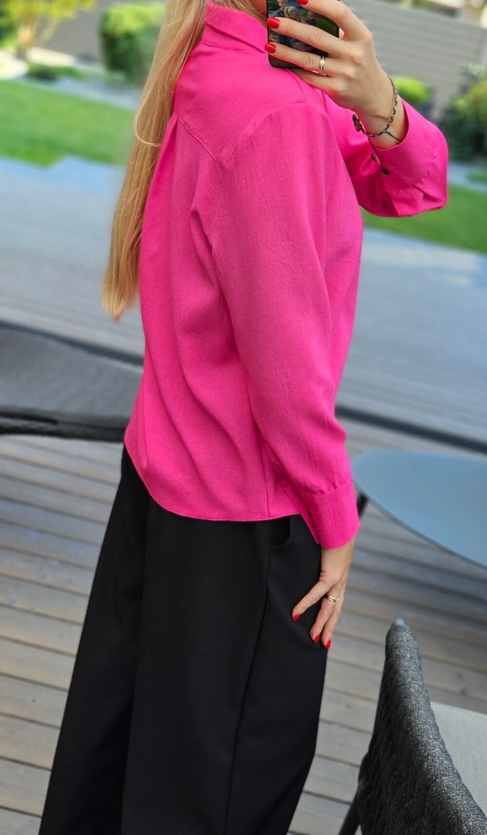 Rožiniai marškiniai su linu