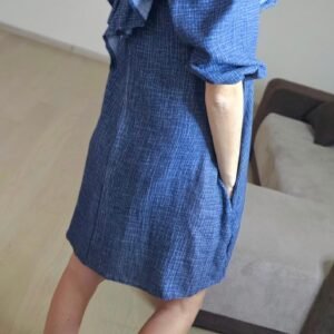 Muslino mėlyna suknelė 3/4 rankovėmis