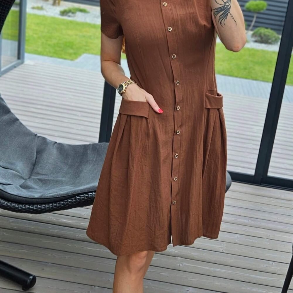 Suknelė "Bella" ruda su linu