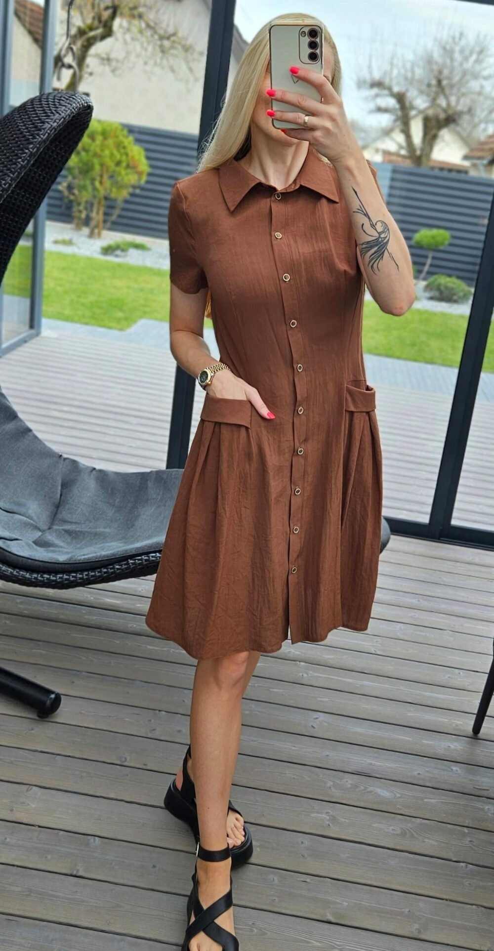 Suknelė "Bella" ruda su linu