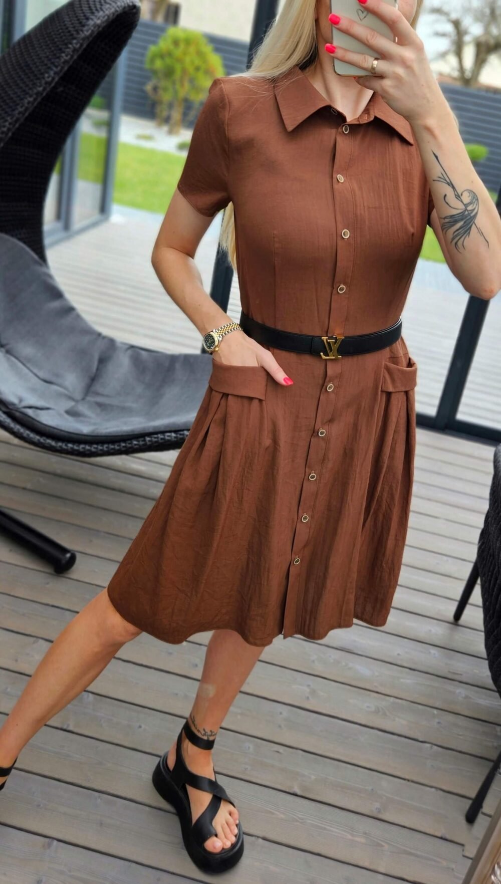 Suknelė "Bella" ruda su linu