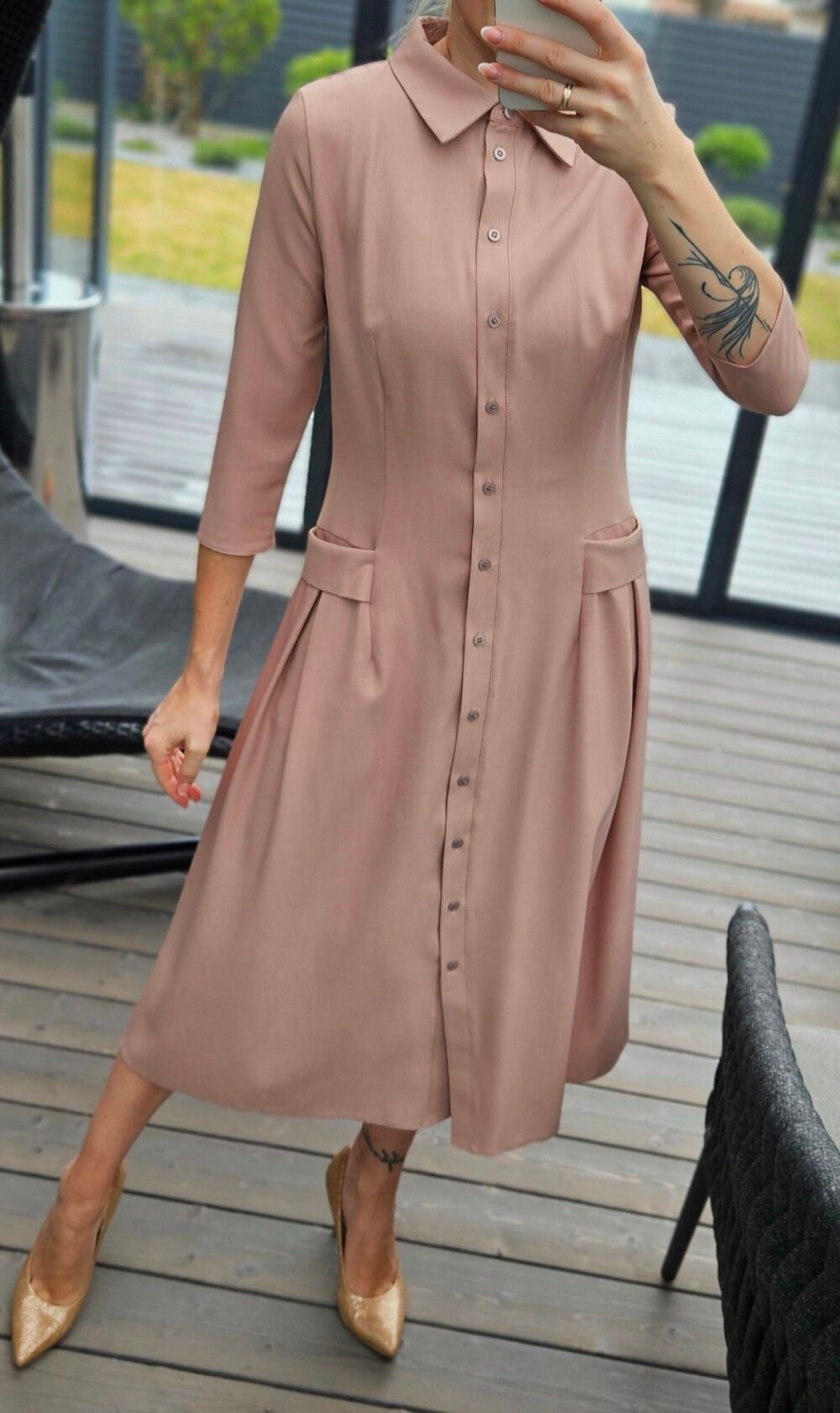 Suknelė "Bella" midi pelenų rožinė