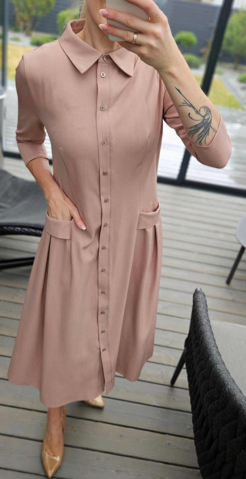 Suknelė "Bella" midi pelenų rožinė