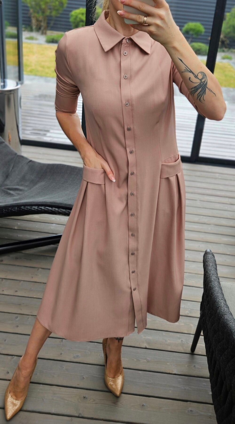 Suknelė "Bella" midi pelenų rožinė