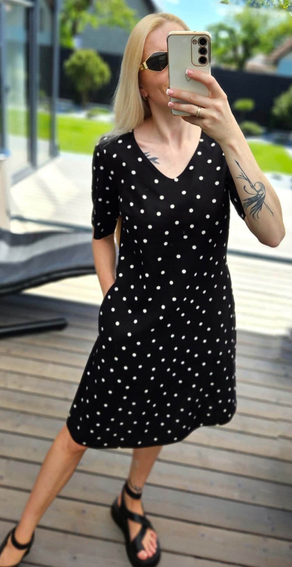 Suknelė "Dotty Linen" juoda