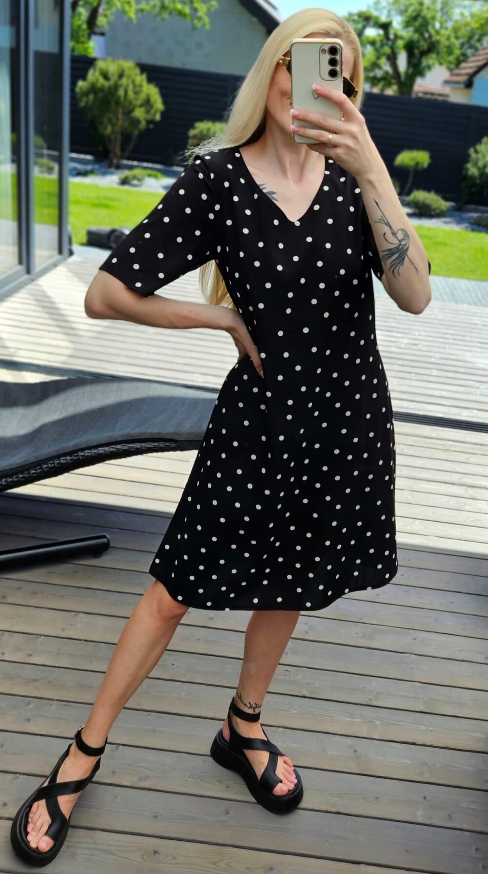 Suknelė "Dotty Linen" juoda