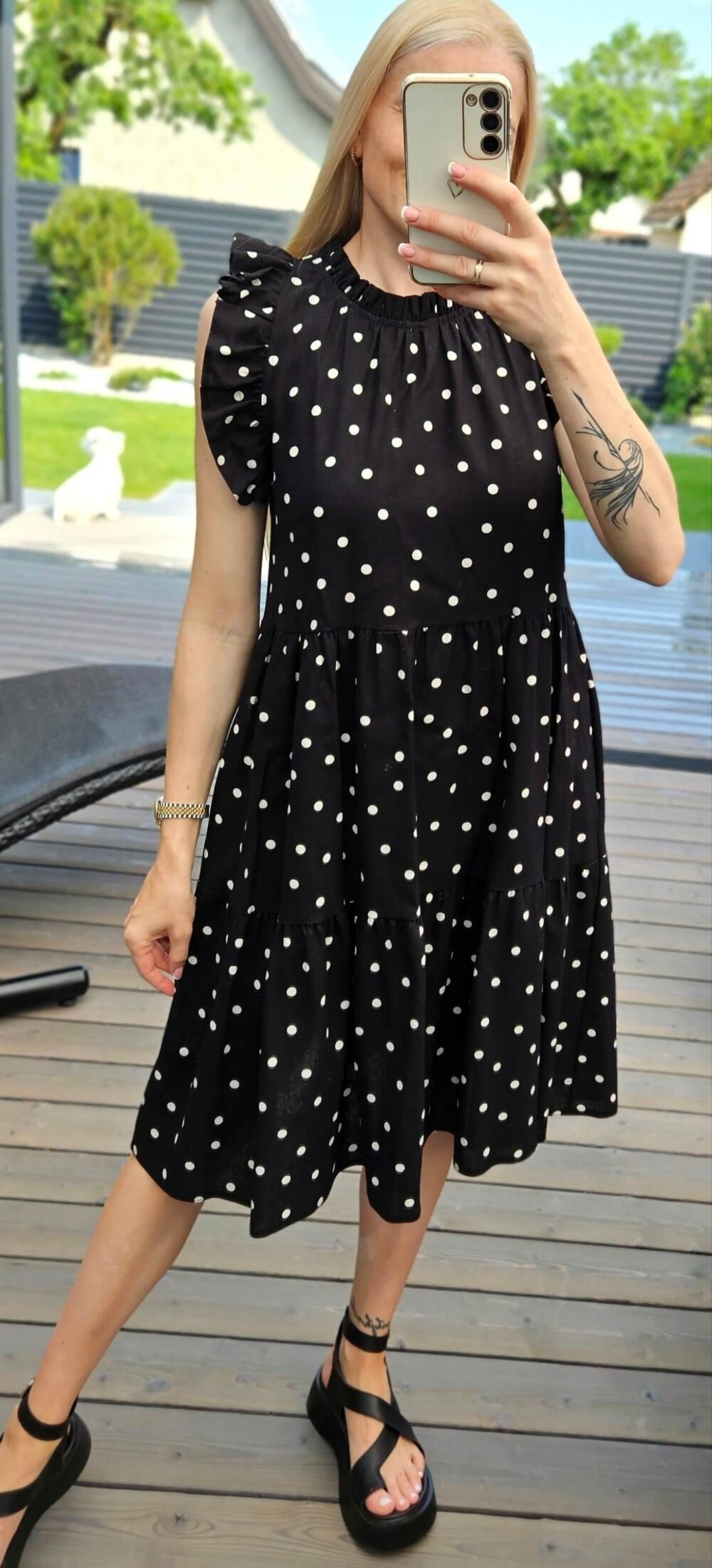 Suknelė "Ruffle Dot" juoda
