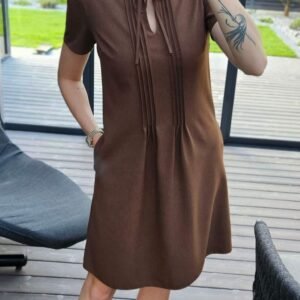 Suknelė "Harmonia" ruda trumpom rankovėm