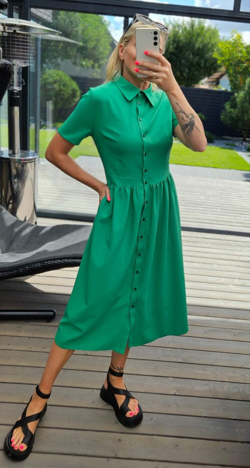 Suknelė "Belted" žalia