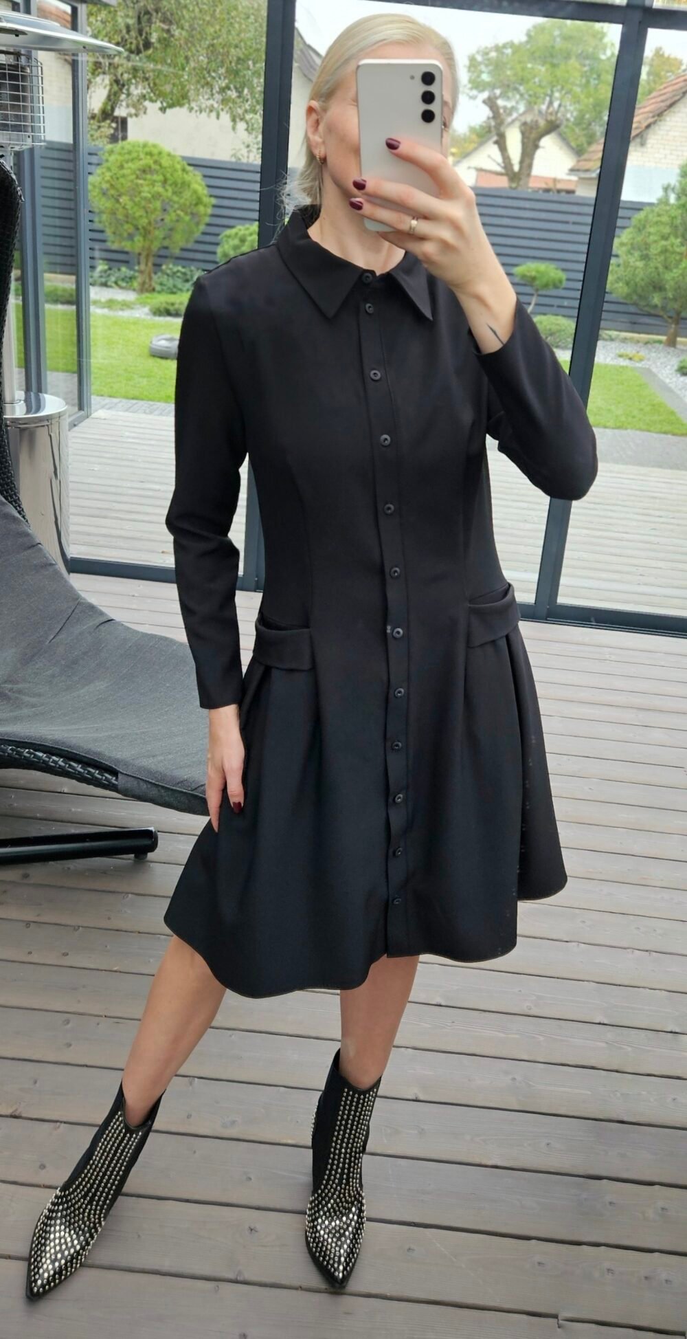 Suknelė "Bella" juoda ilgom rankovėm